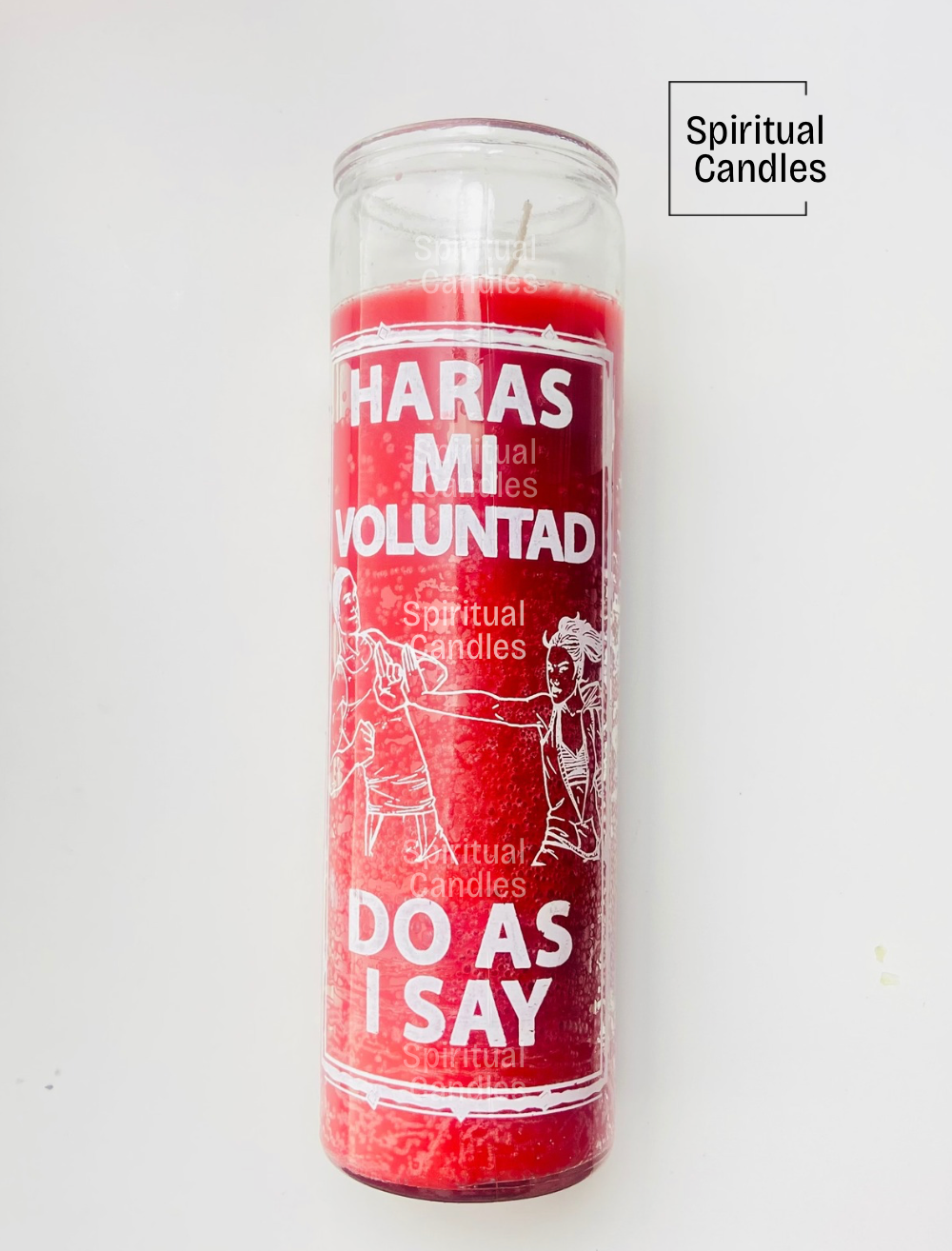 Red Do as I Say Glass Candle,Vela de Vidrio Rojo Haras Mi Voluntad