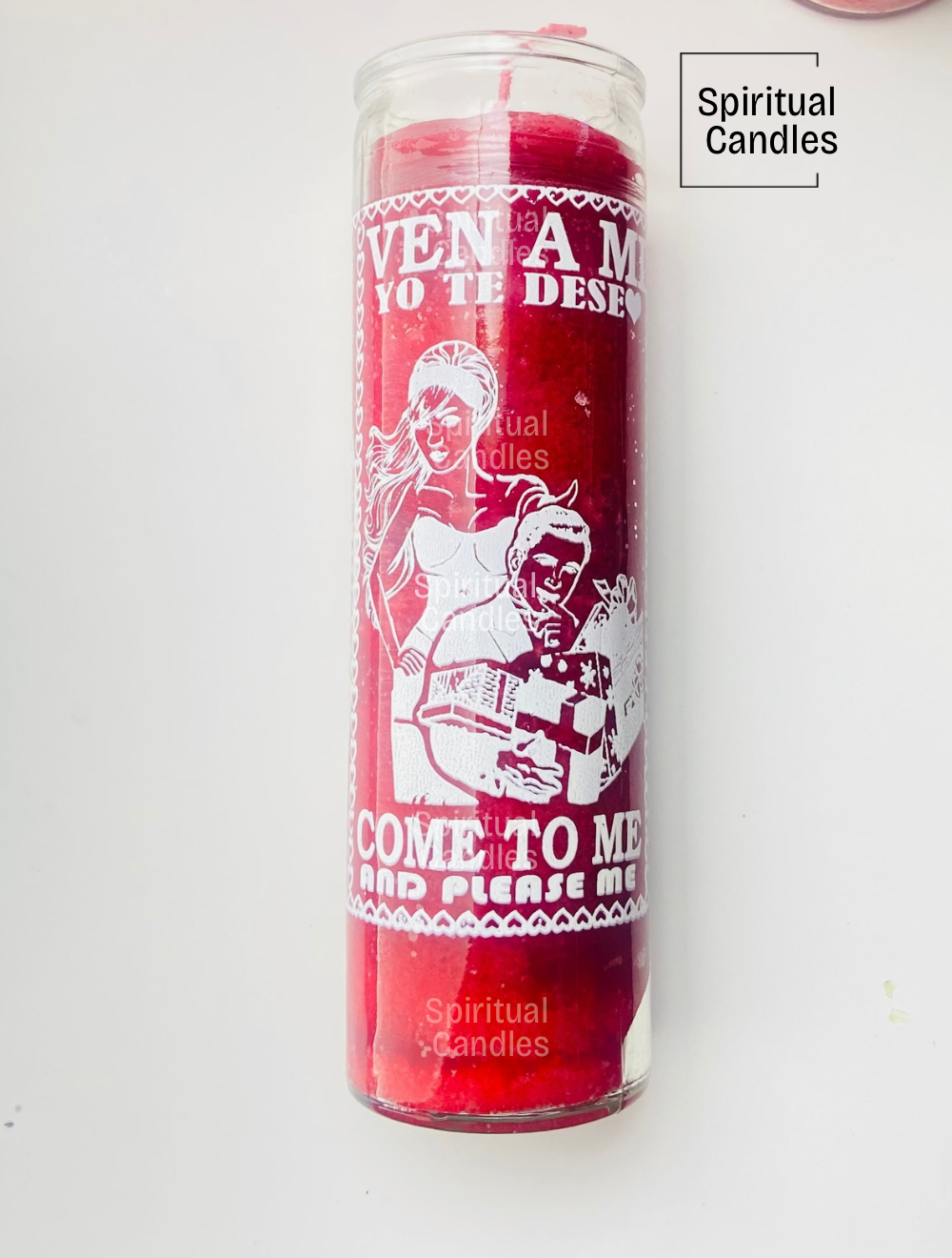 Red Come To me and Please Me Glass Candle, Ven a Mi y Yo Te Deseo vela de Vidrio Rojo