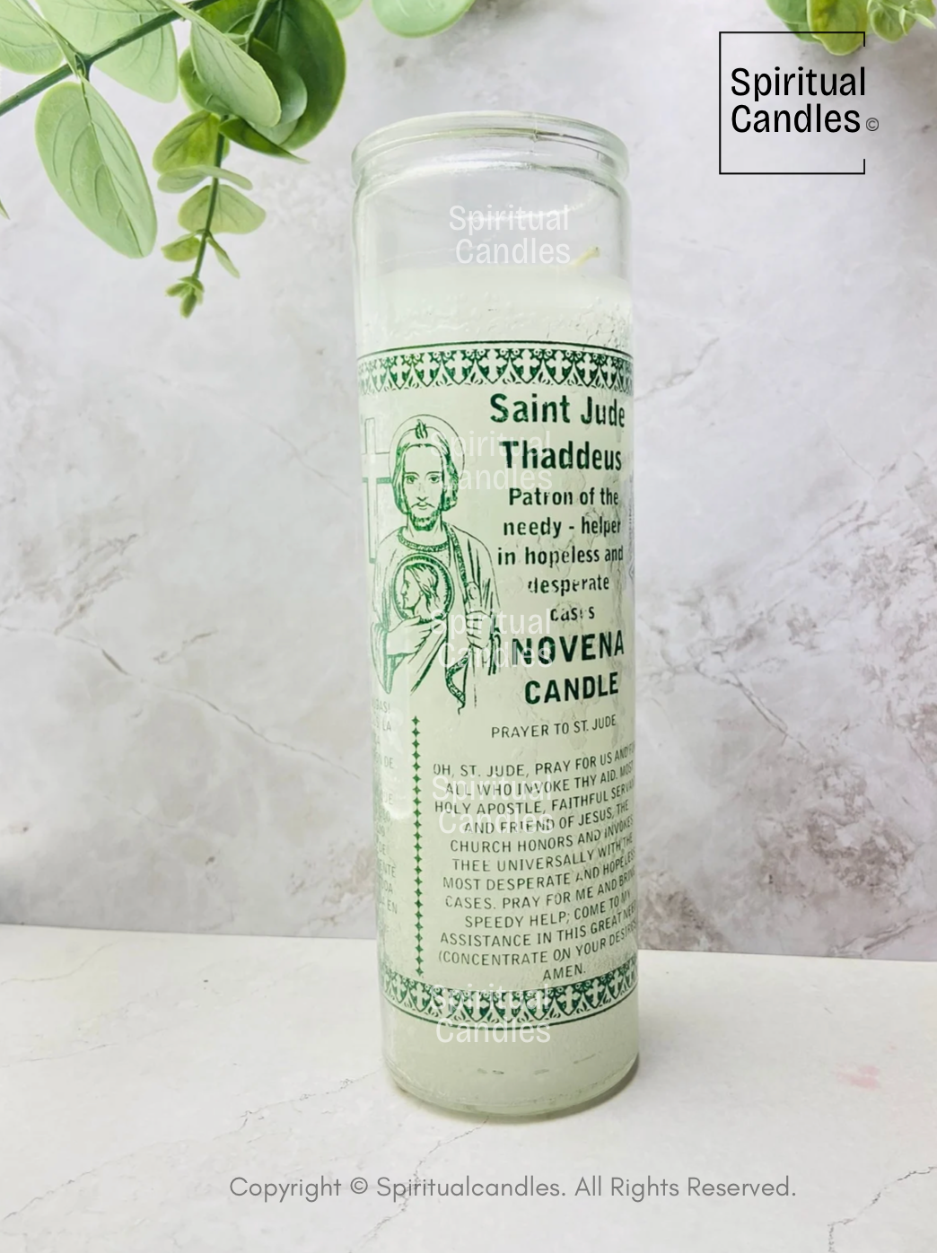 White Saint Jude Spiritual Glass Candle, Vela Espiritual Blanco de San Judas
