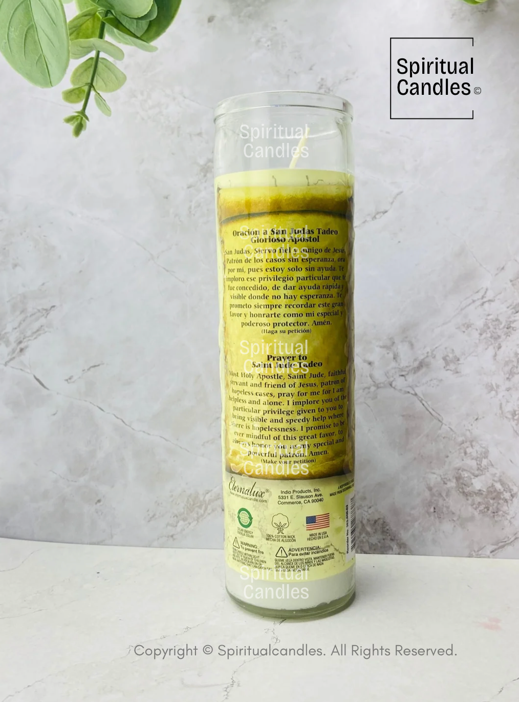 White Saint Jude Spiritual Glass Candle, Vela Espiritual Blanco de San Judas