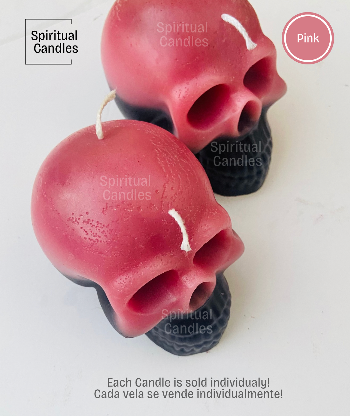 Pink Reversible Skull Candles, Spell Candles, Ritual Candles, Velas de Calavera reversible, Velas para Hechizos