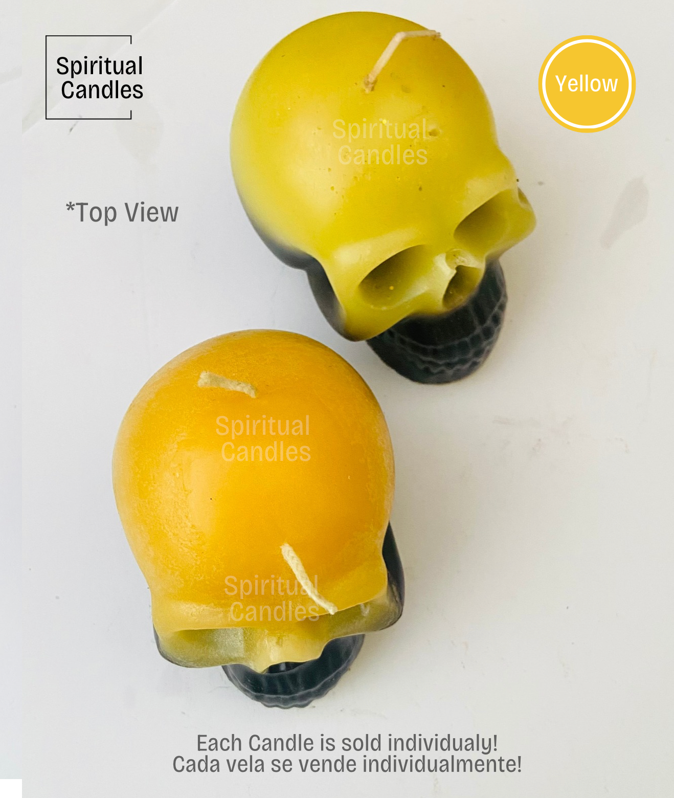 Yellow Reversible Skull Candles, Spell Candles, Ritual Candles, Velas de Calavera reversible Amarillo, Velas para Hechizos