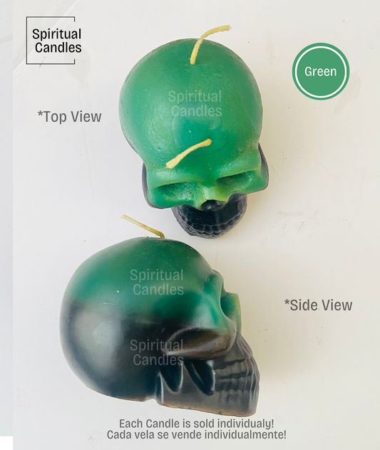 Green Reversible Skull Candles, Spell Candles, Ritual Candles, Velas de Calavera reversible Verde, Velas para Hechizos