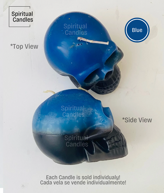 Blue Reversible Skull Candles, Spell Candles, Ritual Candles, Velas de Calavera reversible Azul, Velas para Hechizos