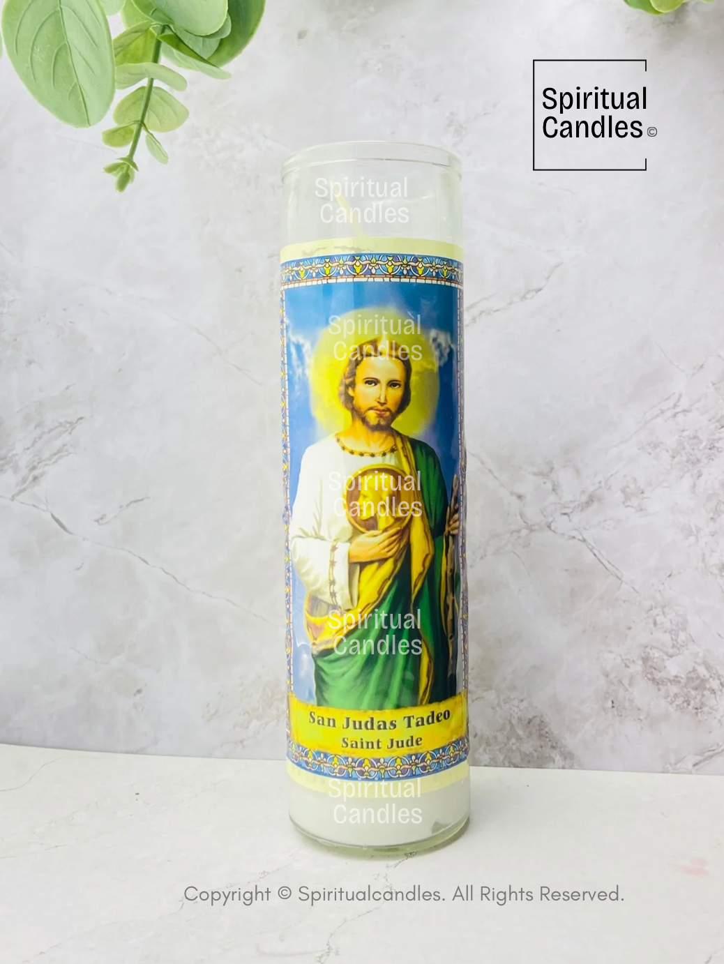 White Saint Jude Spiritual Glass Candle, Vela Espiritual Blanco de San Judas