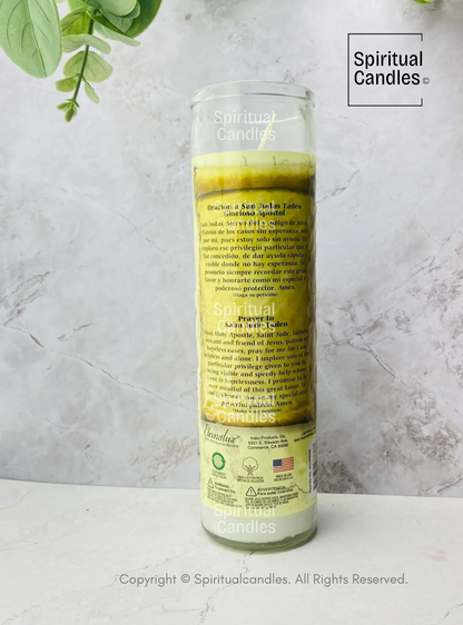 White Saint Jude Spiritual Glass Candle, Vela Espiritual Blanco de San Judas